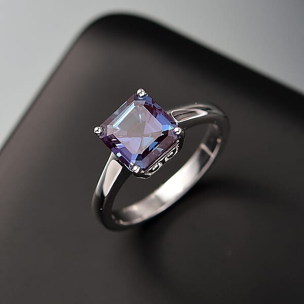 Shop Lc Certified & Appraised AAA Asscher Cut Luxuriant Lab Grown Alexandrite 2.95 Ctw Solitaire Ring In 10K White Gold