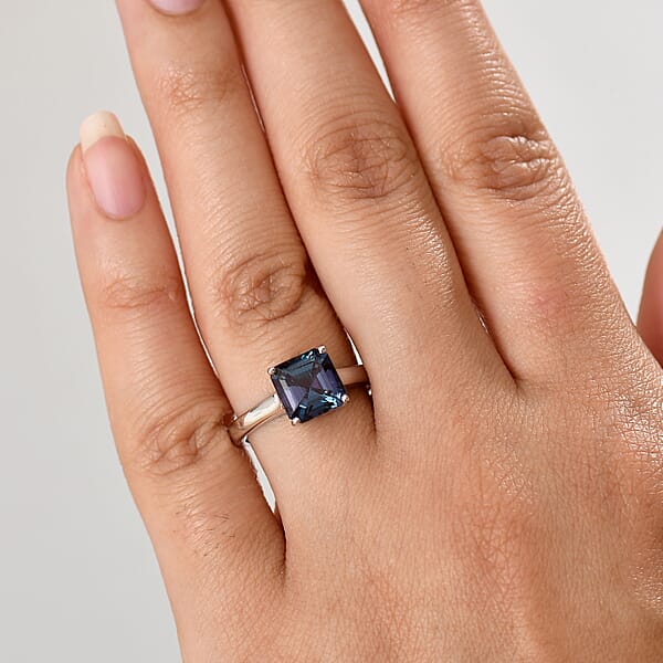 Shop Lc Certified & Appraised AAA Asscher Cut Luxuriant Lab Grown Alexandrite 2.95 Ctw Solitaire Ring In 10K White Gold