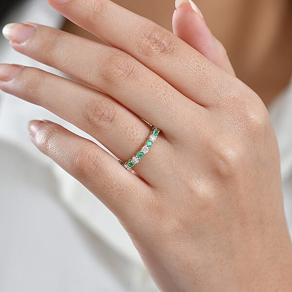 Shop Lc Certified & Appraised AAA Boyaca Colombian Emerald And Luxuriant Diamond G-H SI 1.55 Ctw Eternity Band Ring In 10K Yellow Gold