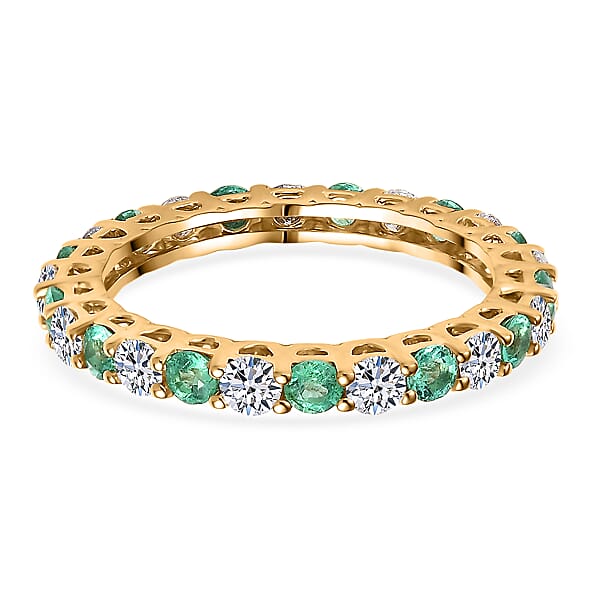 Shop Lc Certified & Appraised AAA Boyaca Colombian Emerald And Luxuriant Diamond G-H SI 1.55 Ctw Eternity Band Ring In 10K Yellow Gold