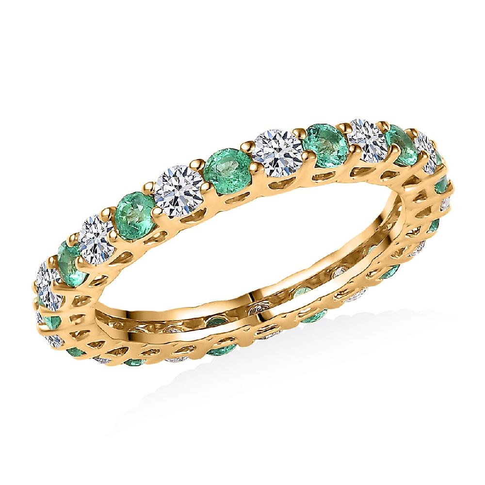 shop lc Certified & Appraised AAA Boyaca Colombian Emerald and Luxuriant Diamond G-H SI 1.55 ctw Eternity Band Ring in 10K Yellow Gold
