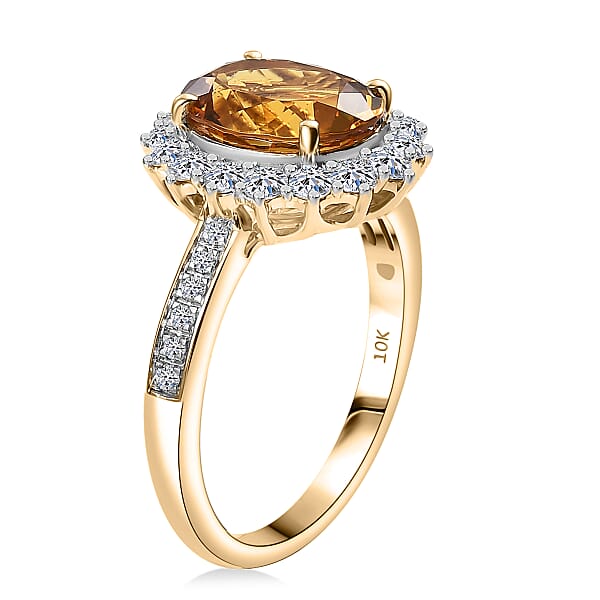 Shop Lc Certified & Appraised AAA Brazilian Heliodor And Luxuriant Lab Grown Diamond G-H SI 3.00 Ctw Ring In 10K Yellow Gold