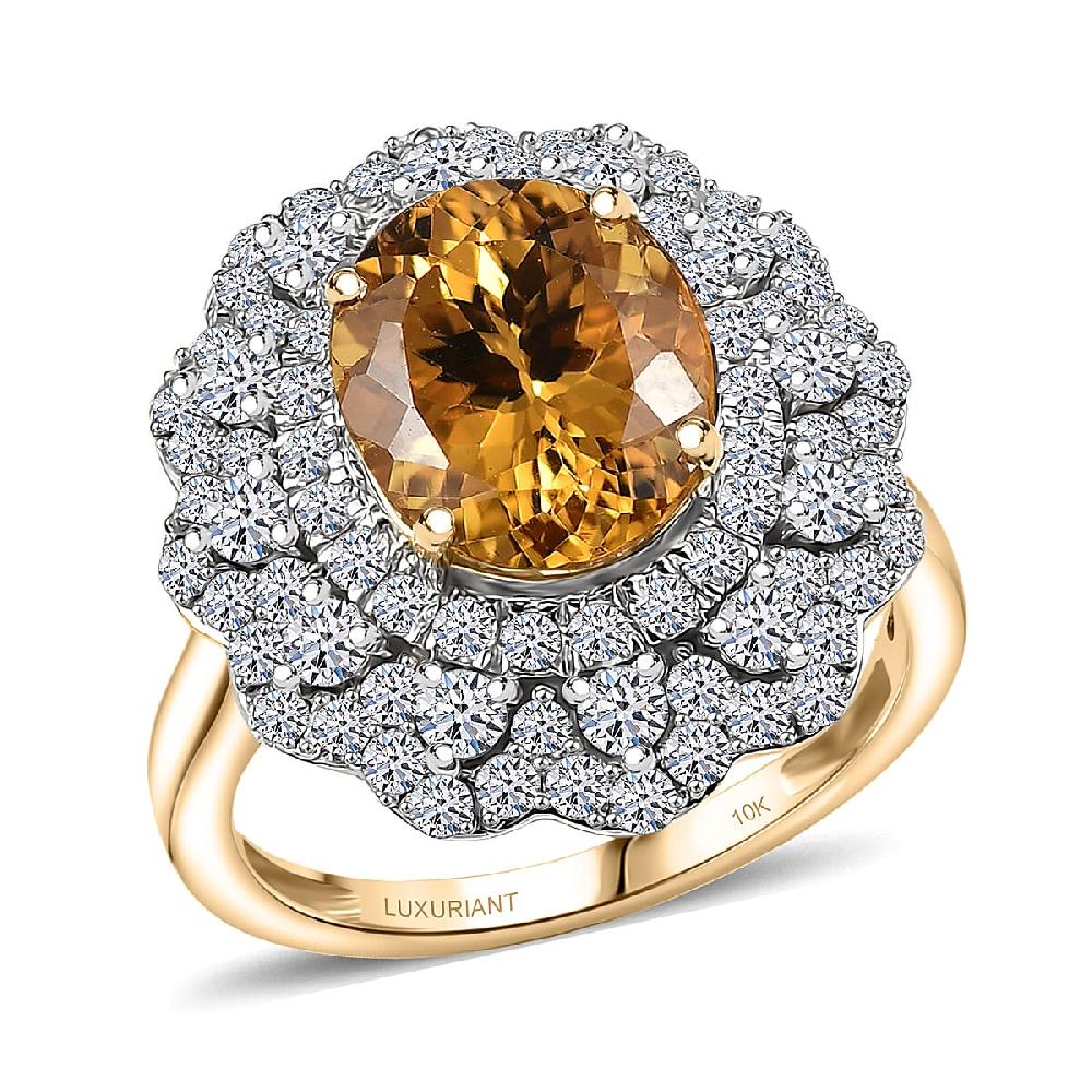 shop lc Certified & Appraised AAA Brazilian Heliodor and Luxuriant Lab Grown Diamond G-H SI 4.65 ctw Ring in 10K Yellow Gold