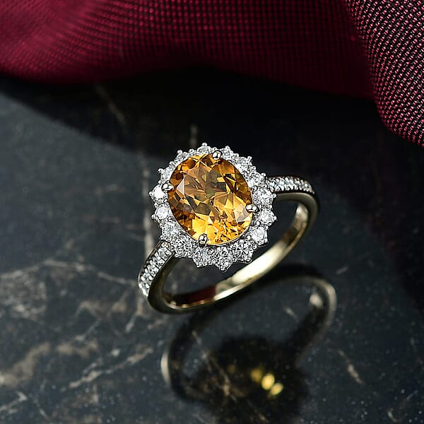Shop Lc Certified & Appraised AAA Brazilian Heliodor And Luxuriant Lab Grown Diamond G-H SI 3.00 Ctw Ring In 10K Yellow Gold