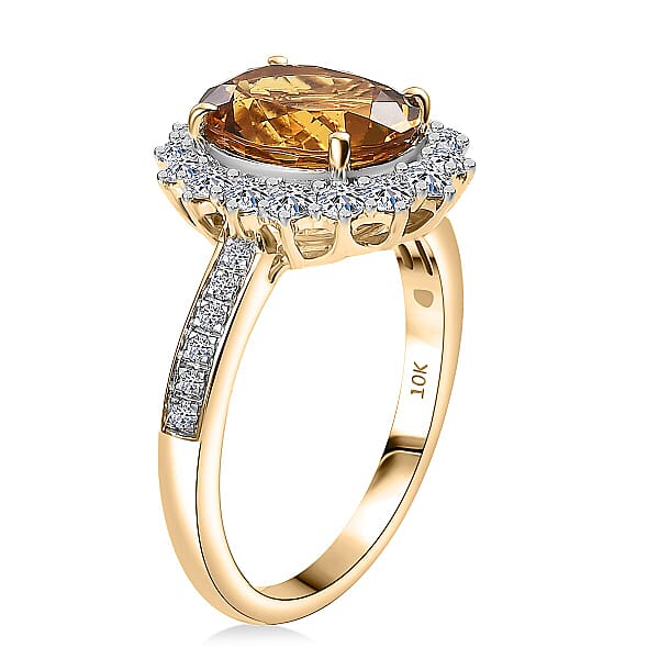 Shop Lc Certified & Appraised AAA Brazilian Heliodor And Luxuriant Lab Grown Diamond G-H SI 3.00 Ctw Ring In 10K Yellow Gold