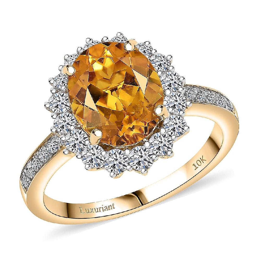 shop lc Certified & Appraised AAA Brazilian Heliodor and Luxuriant Lab Grown Diamond G-H SI 3.00 ctw Ring in 10K Yellow Gold