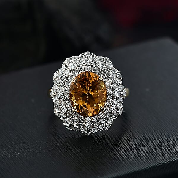 Shop Lc Certified & Appraised AAA Brazilian Heliodor And Luxuriant Lab Grown Diamond G-H SI 4.65 Ctw Ring In 10K Yellow Gold