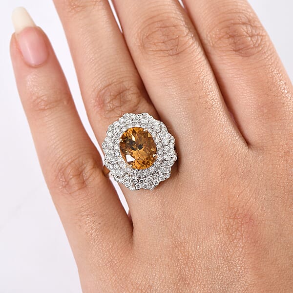 Shop Lc Certified & Appraised AAA Brazilian Heliodor And Luxuriant Lab Grown Diamond G-H SI 4.65 Ctw Ring In 10K Yellow Gold