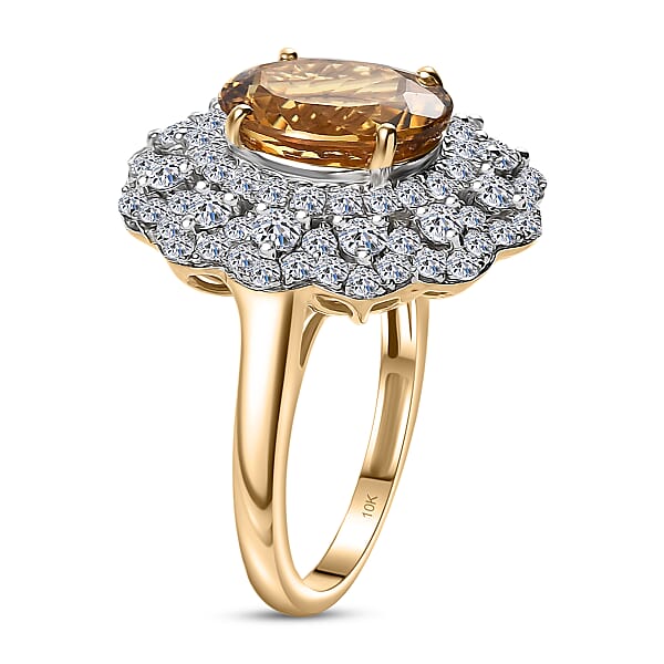 Shop Lc Certified & Appraised AAA Brazilian Heliodor And Luxuriant Lab Grown Diamond G-H SI 4.65 Ctw Ring In 10K Yellow Gold