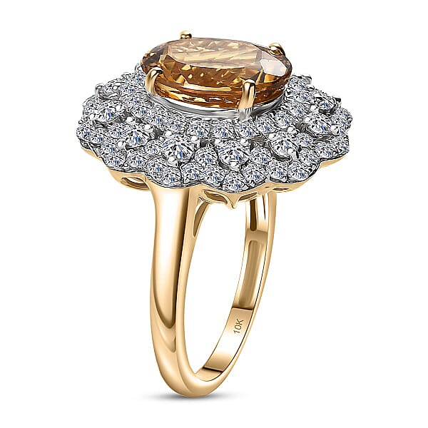 Shop Lc Certified & Appraised AAA Brazilian Heliodor And Luxuriant Lab Grown Diamond G-H SI 4.65 Ctw Ring In 10K Yellow Gold