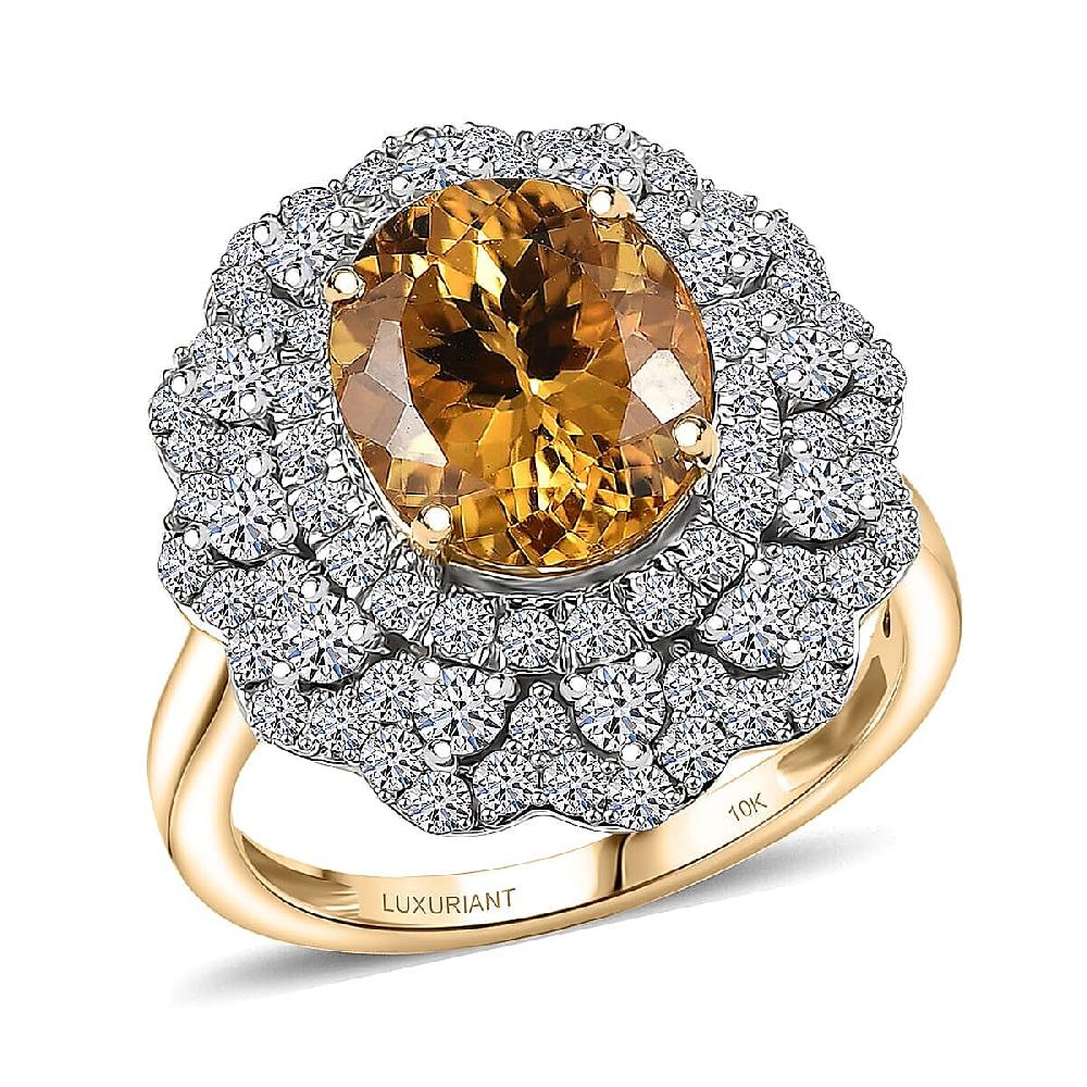 shop lc Certified & Appraised AAA Brazilian Heliodor and Luxuriant Lab Grown Diamond G-H SI 4.65 ctw Ring in 10K Yellow Gold
