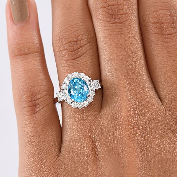 Shop Lc Certified & Appraised AAA Cambodian Blue Zircon And Luxuriant Lab Grown Diamond G-H SI 4.42 Ctw Ring In 10K White Gold