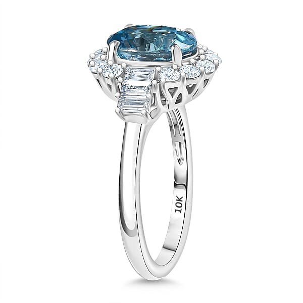 Shop Lc Certified & Appraised AAA Cambodian Blue Zircon And Luxuriant Lab Grown Diamond G-H SI 4.42 Ctw Ring In 10K White Gold