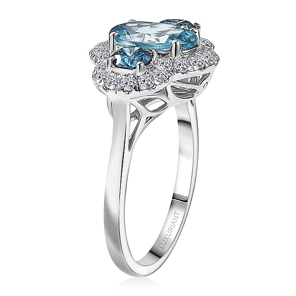 Shop Lc Certified & Appraised AAA Cambodian Blue Zircon And Luxuriant Blue And White Diamond SI 3.00 Ctw Azure Tide Ring In 10K White Gold