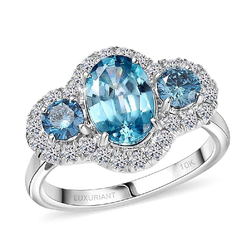 shop lc Certified & Appraised AAA Cambodian Blue Zircon and Luxuriant Blue and White Diamond SI 3.00 ctw Azure Tide Ring in 10K White Gold