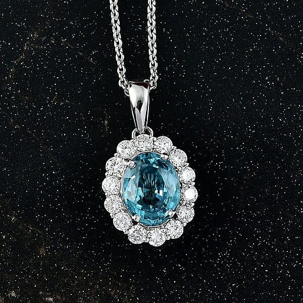 Shop Lc Certified & Appraised AAA Cambodian Blue Zircon And Luxuriant Lab Grown Diamond G-H SI 2.92 Ctw Pendant Necklace 20 Inches