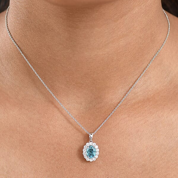 Shop Lc Certified & Appraised AAA Cambodian Blue Zircon And Luxuriant Lab Grown Diamond G-H SI 2.92 Ctw Pendant Necklace 20 Inches