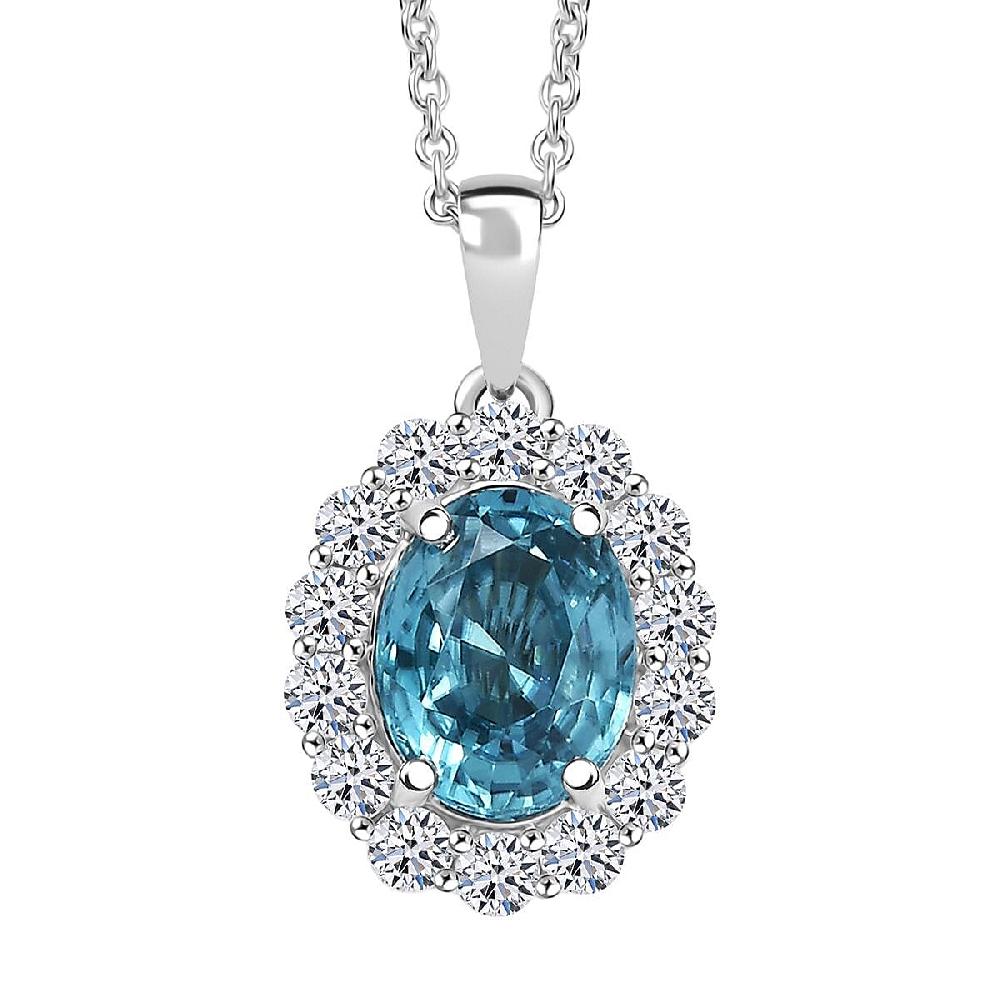 shop lc Certified & Appraised AAA Cambodian Blue Zircon and Luxuriant Lab Grown Diamond G-H SI 2.92 ctw Pendant Necklace 20 inches