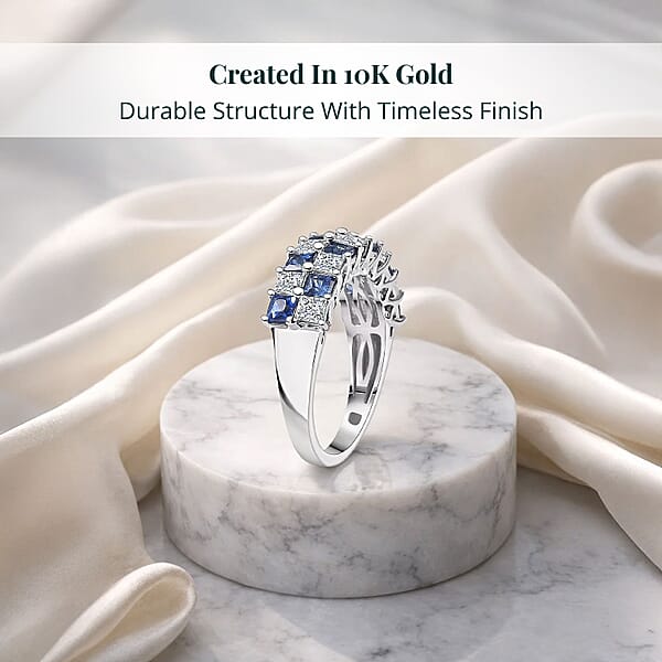 Shop Lc Certified & Appraised AAA Ceylon Sapphire And Luxuriant Diamond G-H SI 2.05 Ctw Ring In 10K White Gold