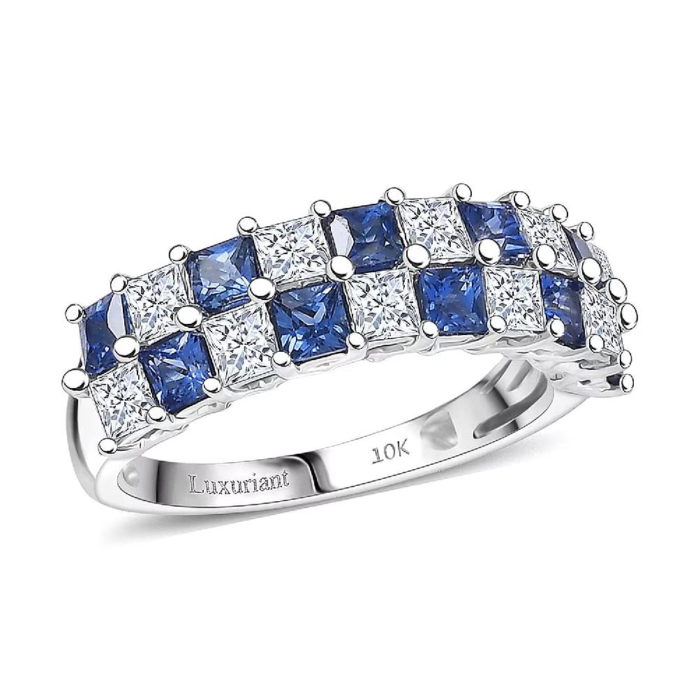 shop lc Certified & Appraised AAA Ceylon Sapphire and Luxuriant Diamond G-H SI 2.05 ctw Ring in 10K White Gold