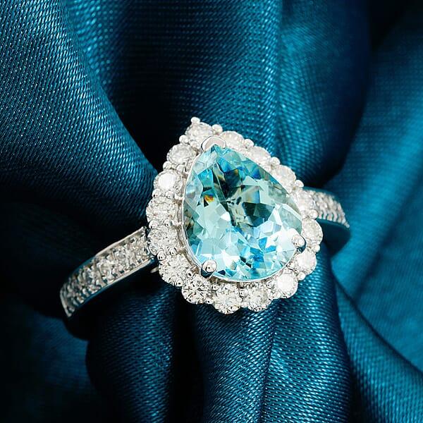 Shop Lc Certified & Appraised AAA Espirito Aquamarine And Luxuriant Lab Grown Diamond G-H SI 2.60 Ctw Ring In 10K White Gold