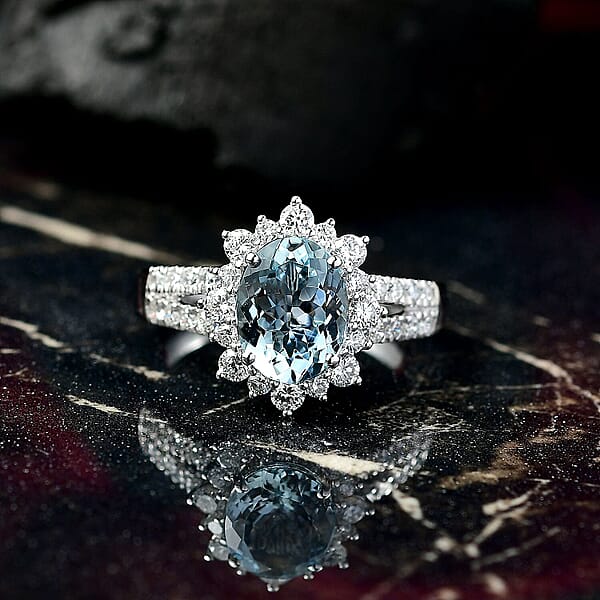 Shop Lc Certified & Appraised AAA Espirito Aquamarine And Luxuriant Lab Grown Diamond G-H SI 2.24 Ctw Ring In 10K White Gold