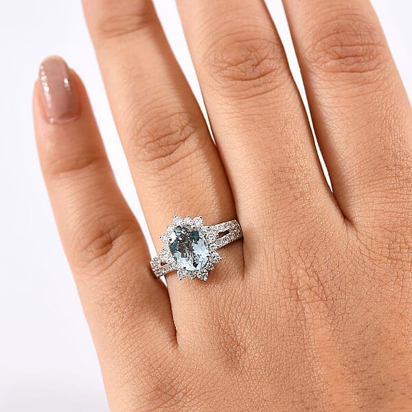 Shop Lc Certified & Appraised AAA Espirito Aquamarine And Luxuriant Lab Grown Diamond G-H SI 2.24 Ctw Ring In 10K White Gold