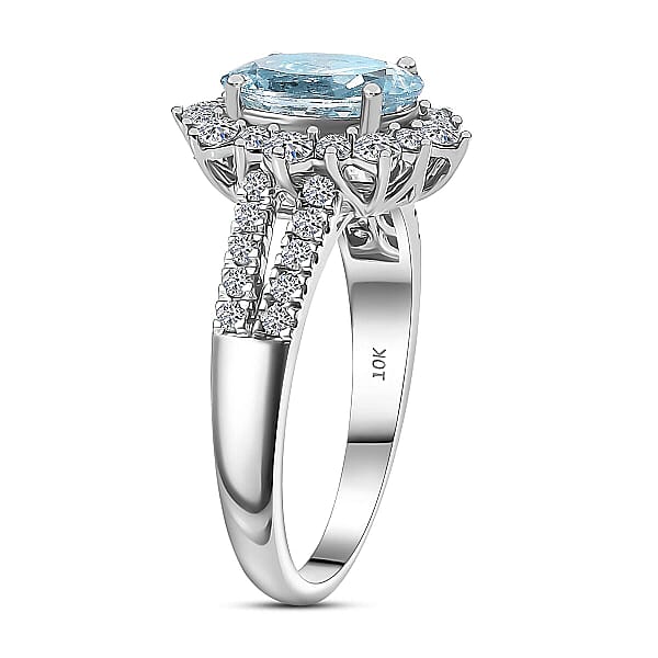 Shop Lc Certified & Appraised AAA Espirito Aquamarine And Luxuriant Lab Grown Diamond G-H SI 2.24 Ctw Ring In 10K White Gold
