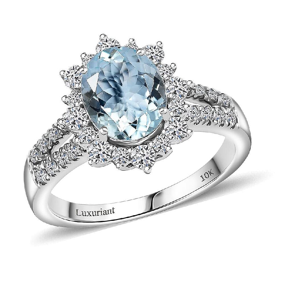 shop lc Certified & Appraised AAA Espirito Aquamarine and Luxuriant Lab Grown Diamond G-H SI 2.24 ctw Ring in 10K White Gold