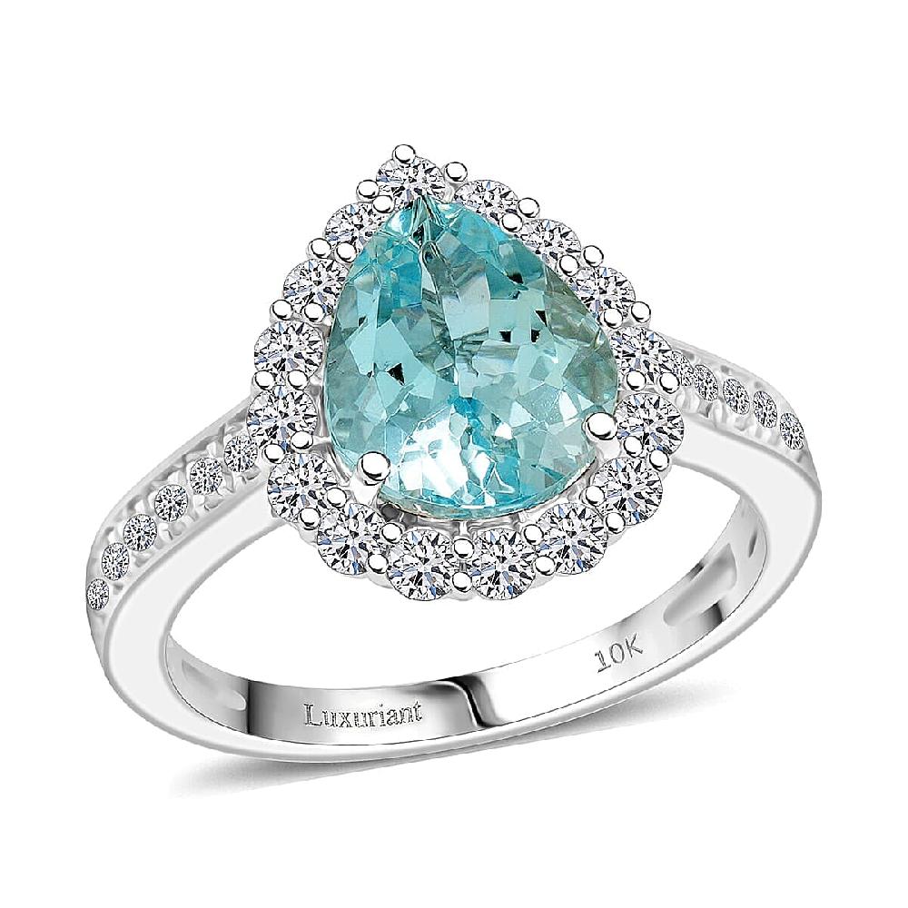 shop lc Certified & Appraised AAA Espirito Aquamarine and Luxuriant Lab Grown Diamond G-H SI 2.60 ctw Ring in 10K White Gold