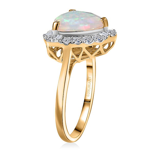 Shop Lc Certified & Appraised AAA Ethiopian Welo Opal And Luxuriant Diamond G-H SI 2.50 Ctw Ring In 10K Yellow Gold
