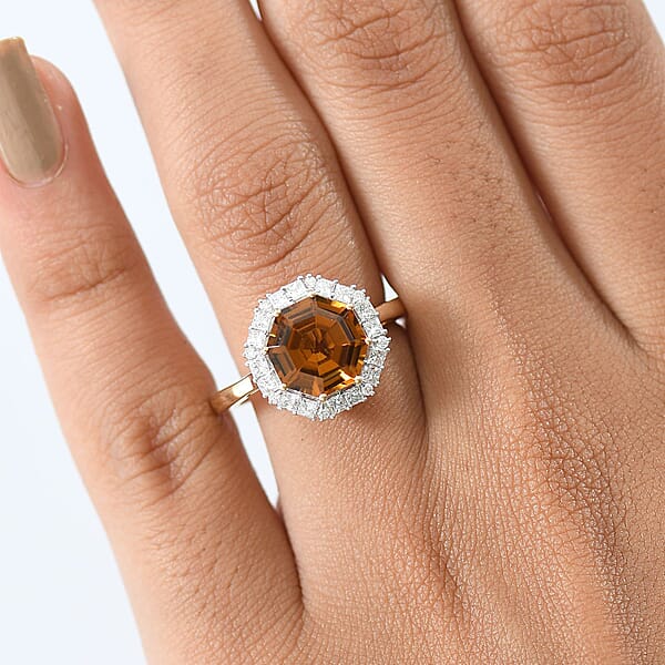 Shop Lc Certified & Appraised AAA Golden Turkizite And Luxuriant Lab Grown Diamond G-H SI 4.15 Ctw Ring In 10K Yellow Gold