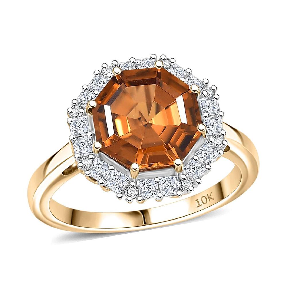 shop lc Certified & Appraised AAA Golden Turkizite and Luxuriant Lab Grown Diamond G-H SI 4.15 ctw Ring in 10K Yellow Gold