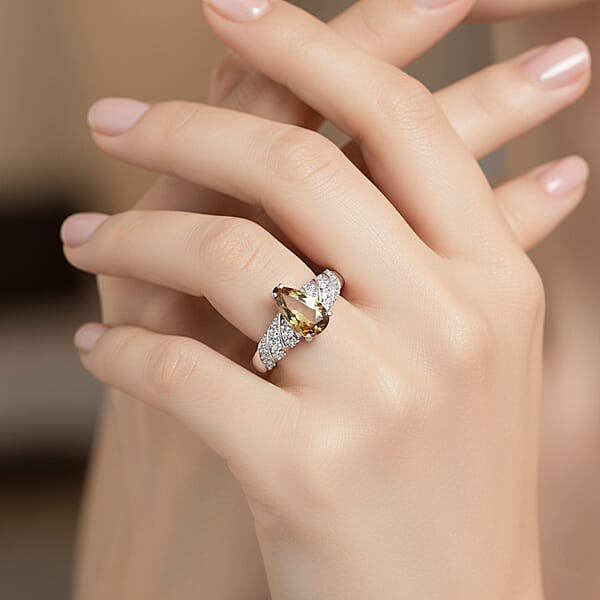 Shop Lc Certified & Appraised AAA Jenipapo Andalusite And Luxuriant Lab Grown Diamond VS 2.60 Ctw Ring In 10K White Gold