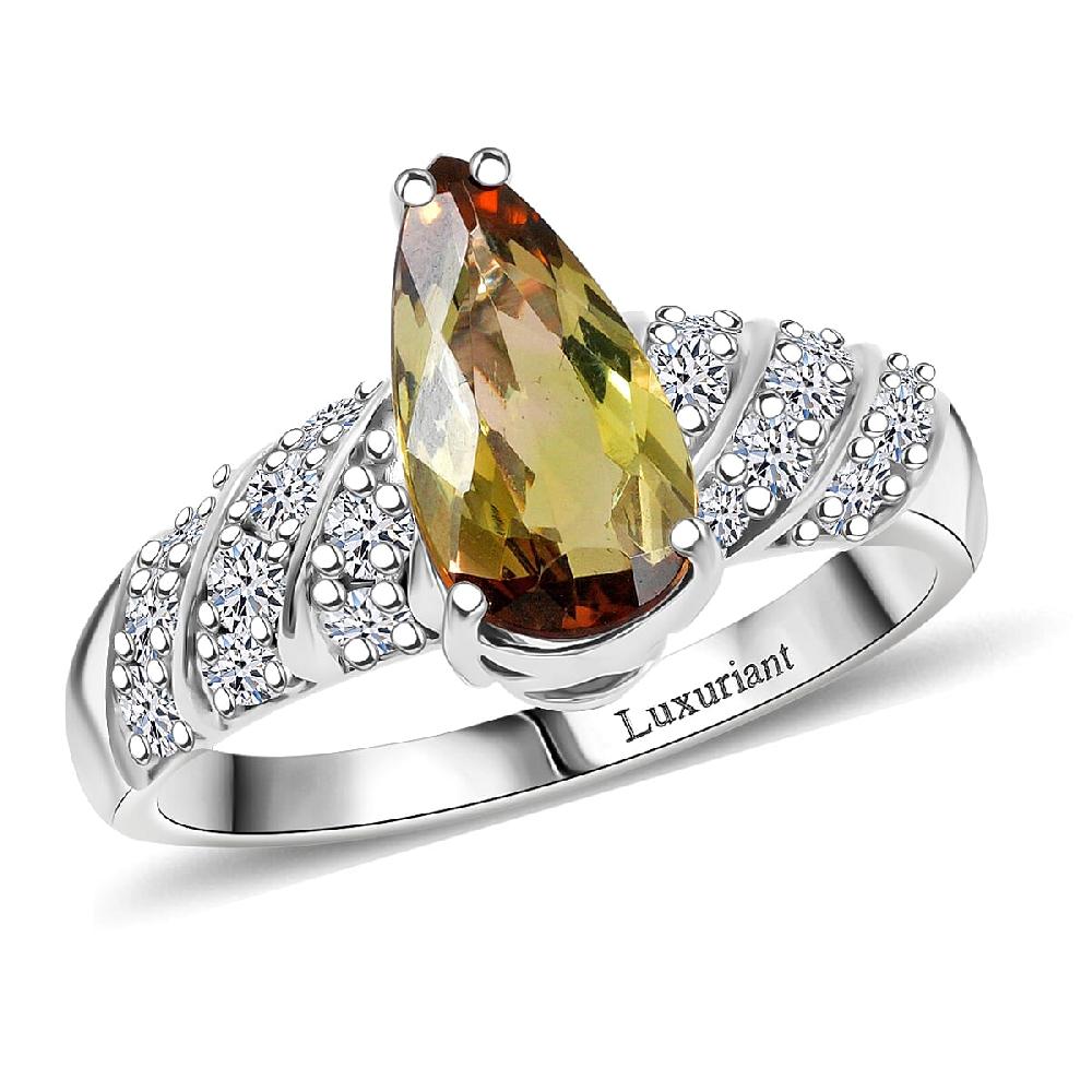 shop lc Certified & Appraised AAA Jenipapo Andalusite and Luxuriant Lab Grown Diamond VS 2.60 ctw Ring in 10K White Gold