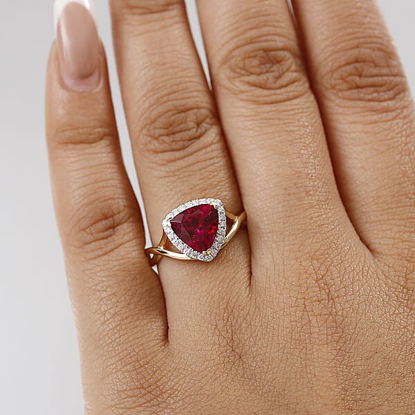 Shop Lc Certified & Appraised AAA Luxuriant Bixbite (LG) 10.0) And E-F VS Lab Grown Diamond 2.28 Ctw Ring In 10K Yellow Gold