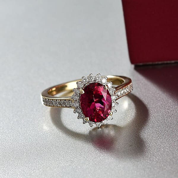 Shop Lc Certified & Appraised AAA Luxuriant Bixbite (LG) And E-F VS Lab Grown Diamond 2.15 Ctw Ring In 10K Yellow Gold