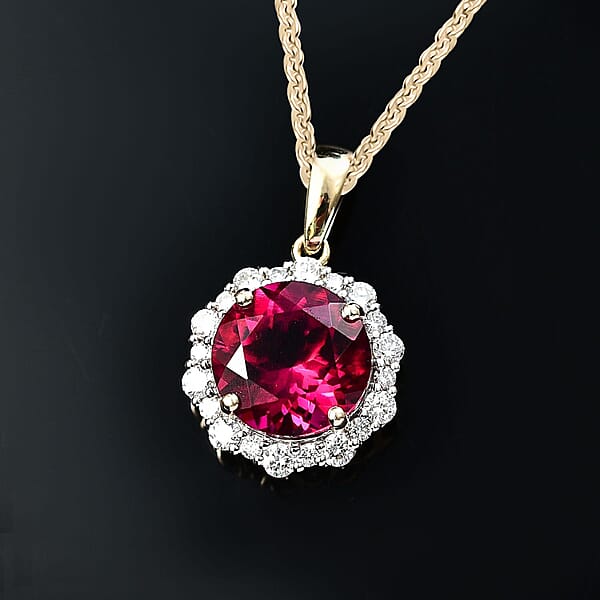 Shop Lc Certified & Appraised AAA Luxuriant Bixbite (LG) And E-F VS Lab Grown Diamond 3.51 Ctw Pendant Necklace In 10K Yellow Gold 18 Inches