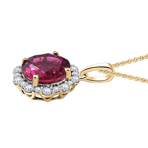 Shop Lc Certified & Appraised AAA Luxuriant Bixbite (LG) And E-F VS Lab Grown Diamond 3.51 Ctw Pendant Necklace In 10K Yellow Gold 18 Inches