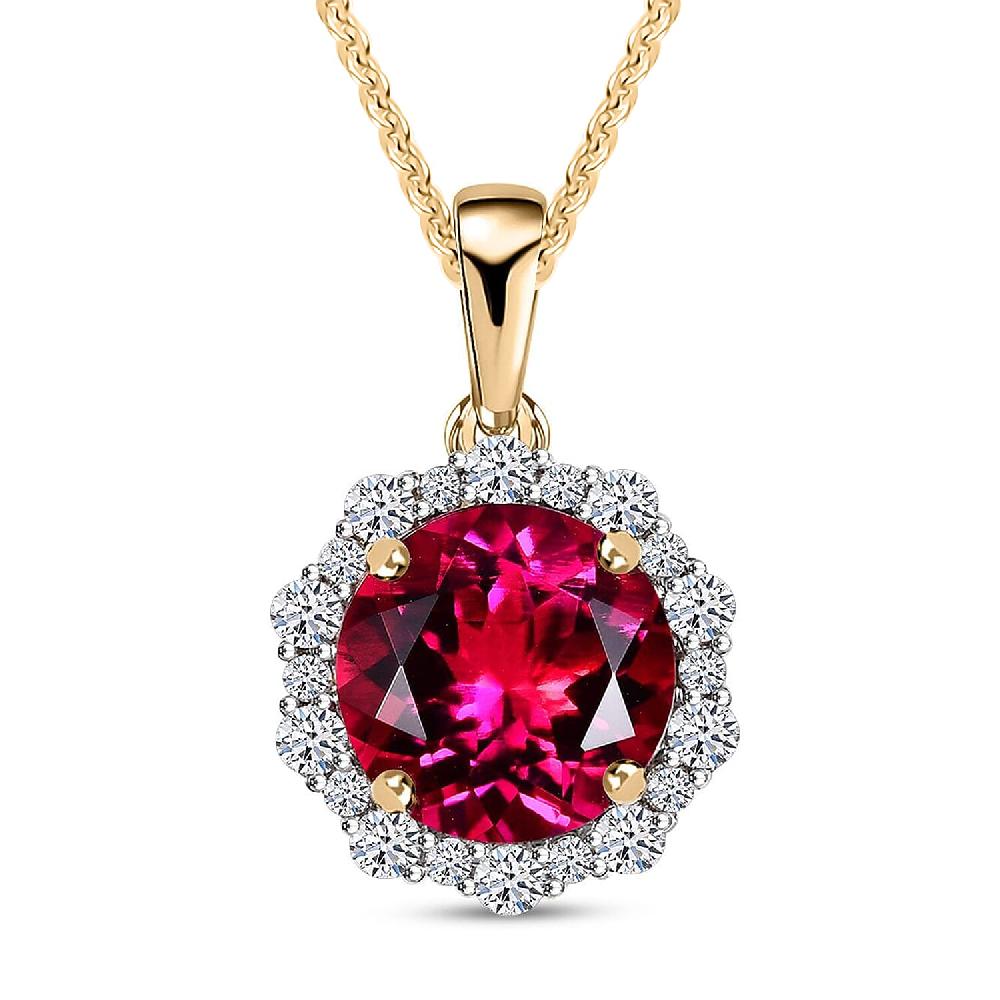 shop lc Certified & Appraised AAA Luxuriant Bixbite (LG) and E-F VS Lab Grown Diamond 3.51 ctw Pendant Necklace in 10K Yellow Gold 18 Inches