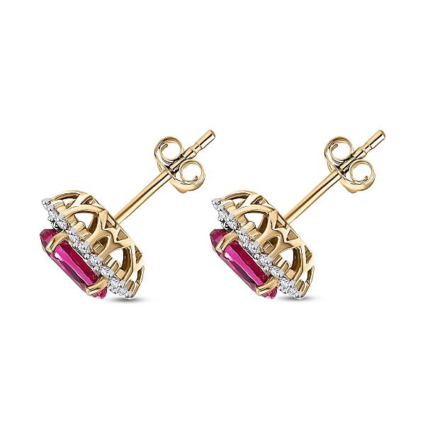 Shop Lc Certified & Appraised AAA Luxuriant Bixbite (LG) And E-F VS Lab Grown Diamond 2.29 Ctw Sunburst Earrings In 10K Yellow Gold