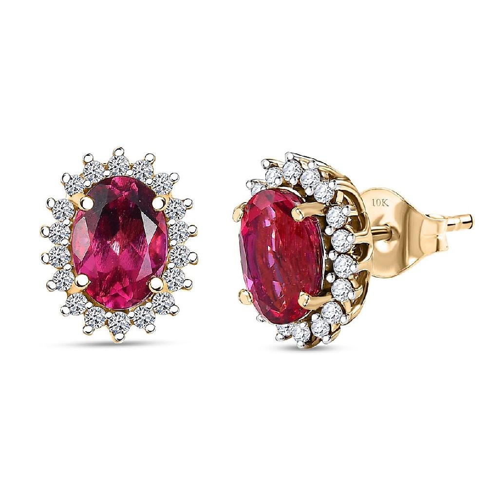 shop lc Certified & Appraised AAA Luxuriant Bixbite (LG) and E-F VS Lab Grown Diamond 2.29 ctw Sunburst Earrings in 10K Yellow Gold