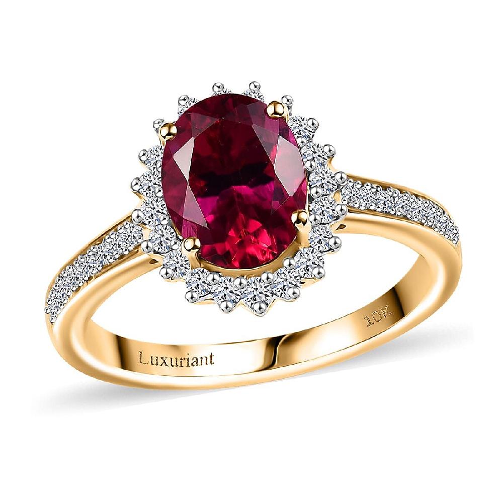 shop lc Certified & Appraised AAA Luxuriant Bixbite (LG) and E-F VS Lab Grown Diamond 2.15 ctw Ring in 10K Yellow Gold