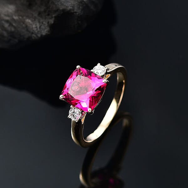 Shop Lc Certified & Appraised AAA Luxuriant Bixbite (LG) And Lab Grown Diamond E-F VS 3.09 Ctw Ring In 10K Yellow Gold