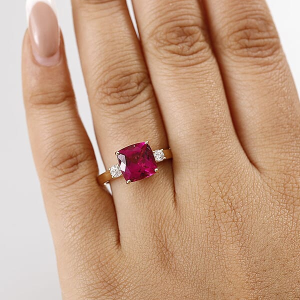 Shop Lc Certified & Appraised AAA Luxuriant Bixbite (LG) And Lab Grown Diamond E-F VS 3.09 Ctw Ring In 10K Yellow Gold