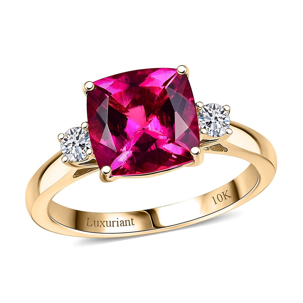 shop lc Certified & Appraised AAA Luxuriant Bixbite (LG) and Lab Grown Diamond E-F VS 3.09 ctw Ring in 10K Yellow Gold