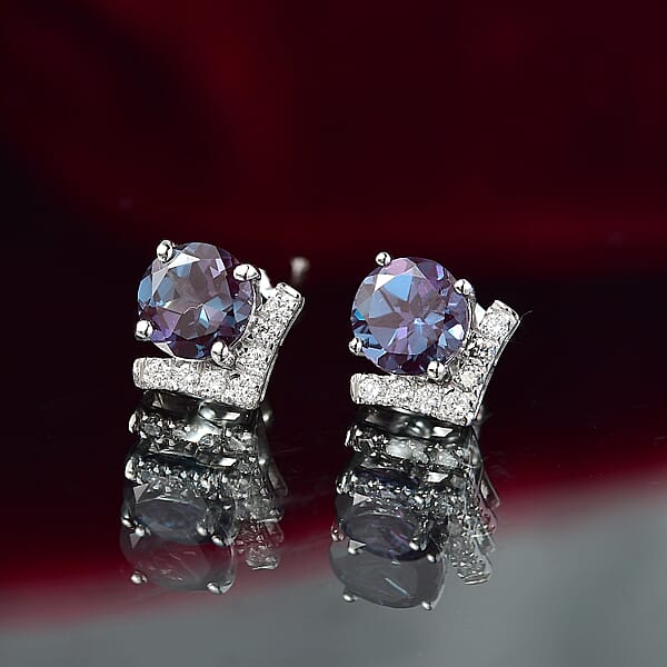 Shop Lc Certified & Appraised AAA Luxuriant Lab Grown Alexandrite And G-H SI Lab Grown Diamond 3.54 Ctw Earrings In 10K White Gold