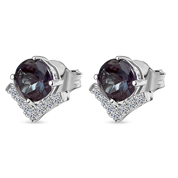 Shop Lc Certified & Appraised AAA Luxuriant Lab Grown Alexandrite And G-H SI Lab Grown Diamond 3.54 Ctw Earrings In 10K White Gold