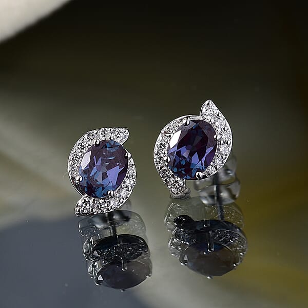 Shop Lc Certified & Appraised AAA Luxuriant Lab Grown Alexandrite And G-H SI Lab Grown Diamond 3.73 Ctw Earrings In 10K White Gold