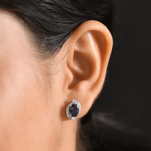 Shop Lc Certified & Appraised AAA Luxuriant Lab Grown Alexandrite And G-H SI Lab Grown Diamond 3.73 Ctw Earrings In 10K White Gold